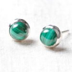 Genuine Malachite Silver or Gold Stud Earrings：圖片 9