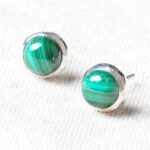 Genuine Malachite Silver or Gold Stud Earrings：圖片 5