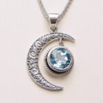 Gemstone Silver Moon Pendant Necklace