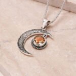 Gemstone Silver Moon Pendant Necklace：圖片 3